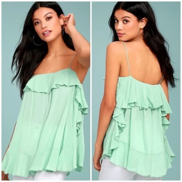 ☘️ Free People Mint Green Cascades Ruffle Cami Tank Top - Picture 1 of 14